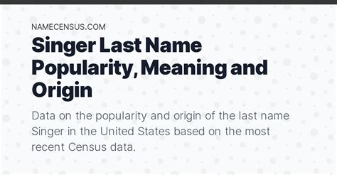 last name singer origin|singer last name.